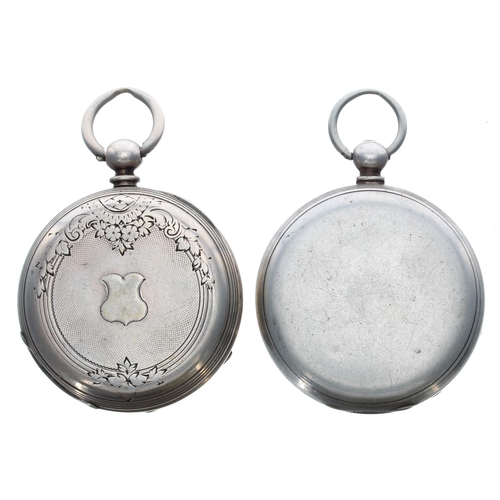 372 - Two Continental white metal cylinder pocket watches, 48mm and 47mm (one at fault)