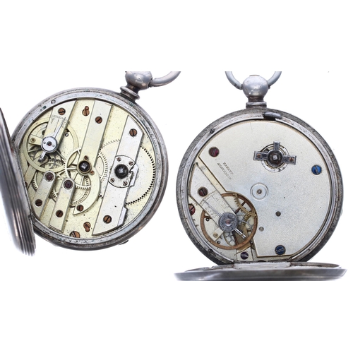 372 - Two Continental white metal cylinder pocket watches, 48mm and 47mm (one at fault)