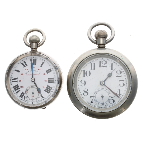 373 - West End Watch Co. 'Railway Service' nickel cased lever pocket watch, 48mm (in need of attention); t... 