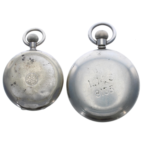 373 - West End Watch Co. 'Railway Service' nickel cased lever pocket watch, 48mm (in need of attention); t... 