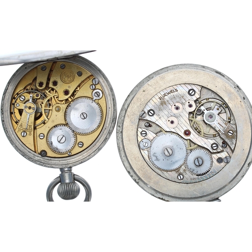 373 - West End Watch Co. 'Railway Service' nickel cased lever pocket watch, 48mm (in need of attention); t... 