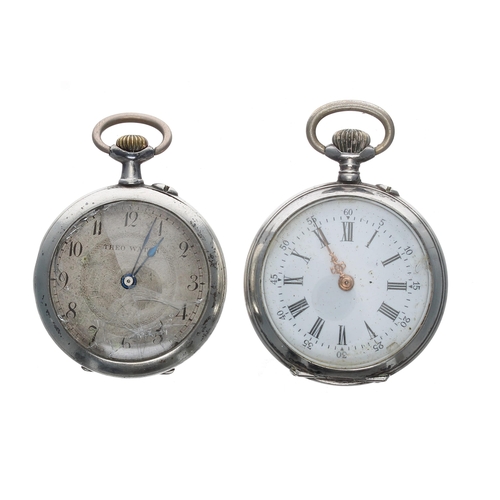 374 - Continental silver (0.800) cylinder engraved fob watch, 31mm; together with a continental silver (0.... 