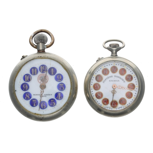 376 - Roskopf nickel cased lever pocket watch, 45mm; together with a Mandolino nickel cased lever pocket w... 