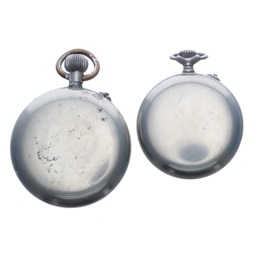 376 - Roskopf nickel cased lever pocket watch, 45mm; together with a Mandolino nickel cased lever pocket w... 