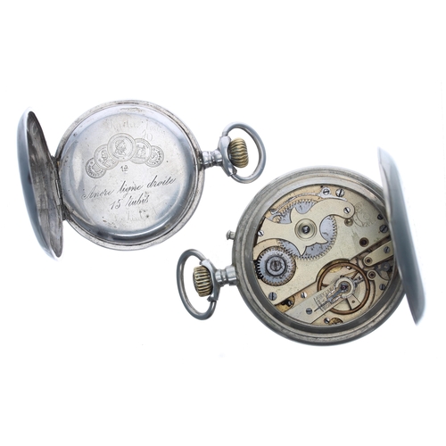 377 - Narcisse white metal lever set hunter pocket watch, signed 15 jewel movement, signed dial, signed en... 