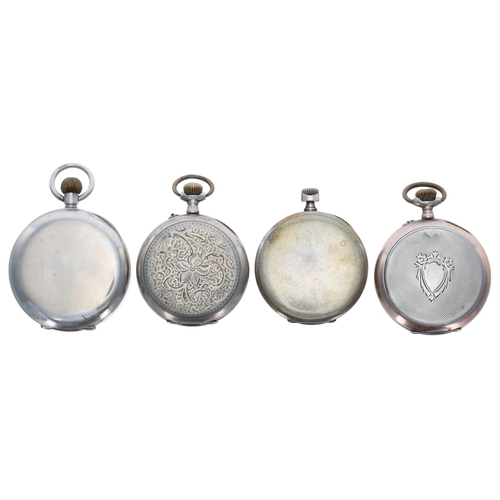 378 - Two Continental silver (0.800) cylinder pocket watches, each with gold plated band; together with a ... 