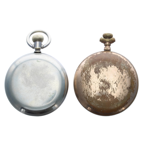 387 - Waterbury Watch Co. Series J nickel cased duplex pocket watch, 53mm; together with an American Walth... 