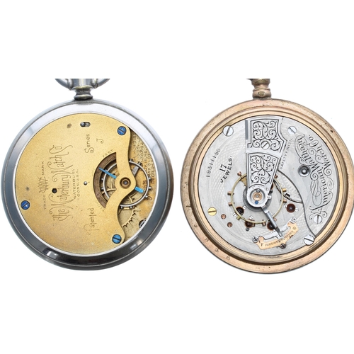 387 - Waterbury Watch Co. Series J nickel cased duplex pocket watch, 53mm; together with an American Walth... 