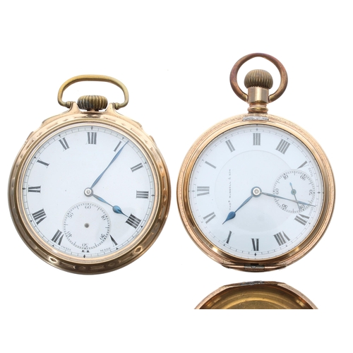 388 - Thos. Russell & Son 'Tempus Fugit' gold plated lever hunter pocket watch, 10 jewel, 50mm (case h... 