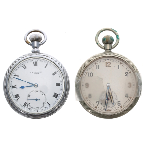 389 - British Military Army issue nickel cased lever pocket watch, cal 30 15 jewel movement, screw case wi... 