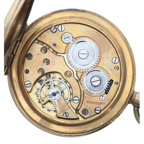 391 - Swiss gold filled lever hunter engine turned pocket watch, 50mm