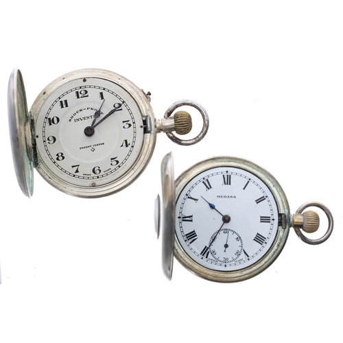 392 - Two white metal half hunter pocket watches (2)