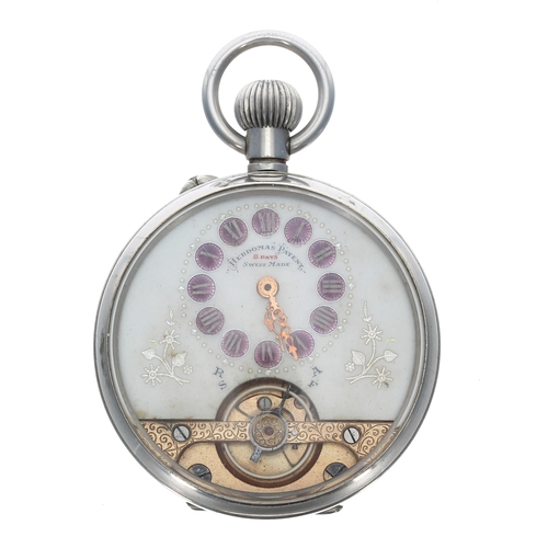 394 - Hebdomas Patent 8 days nickel cased pocket watch, the dial with enamel Roman numerals over a visible... 