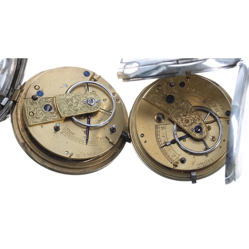 398 - Two silver fusee lever pocket watches for repair, one signed Weisser, Plymouth, the other unsigned, ... 