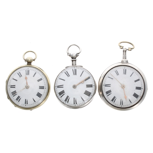 399 - Silver fusee verge pair cased pocket watch, unsigned movement, 55mm, key; together with a silver fus... 