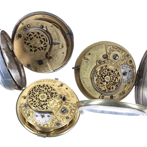 399 - Silver fusee verge pair cased pocket watch, unsigned movement, 55mm, key; together with a silver fus... 