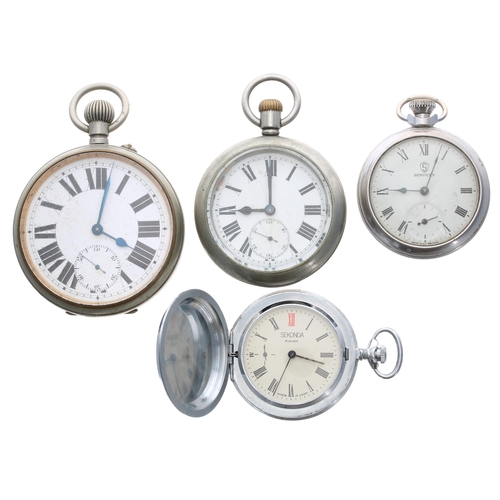 400 - Nickel cased lever pocket watch for repair, 58mm; together with a Services chrome cased lever pocket... 