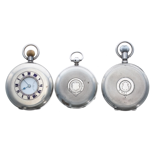 401 - Dimier Freres & Co silver lever half hunter pocket watch for repair, 51mm; together with a silve... 