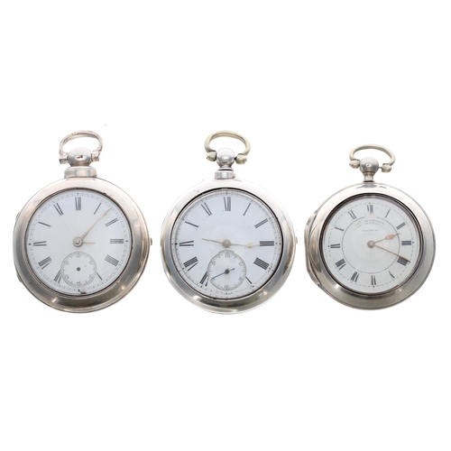 405 - Silver fusee lever pair cased pocket watch for repair, unsigned movement, 54mm; together with a silv... 