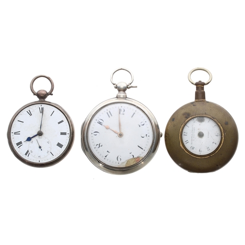 407 - Silver fusee verge pair cased pocket watch for repair, signed Will'm Flint, Ashford, 59mm; together ... 