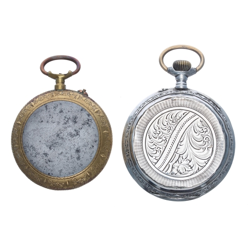 411 - Large Continental silver (0.800) lever engraved pocket watch in need of attention, 15 jewel bar leve... 