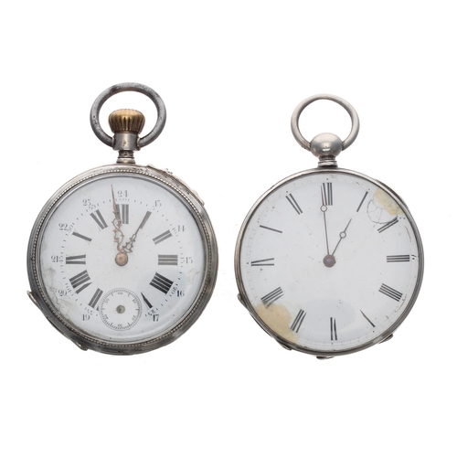 412 - Two white metal cylinder pocket watches for repair, the cuvette on each signed Vacheron, Genéve, 45m... 