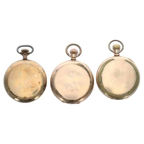 413 - Thos. Russell & Son gold plated lever hunter pocket watch for repair; together with two gold pla... 