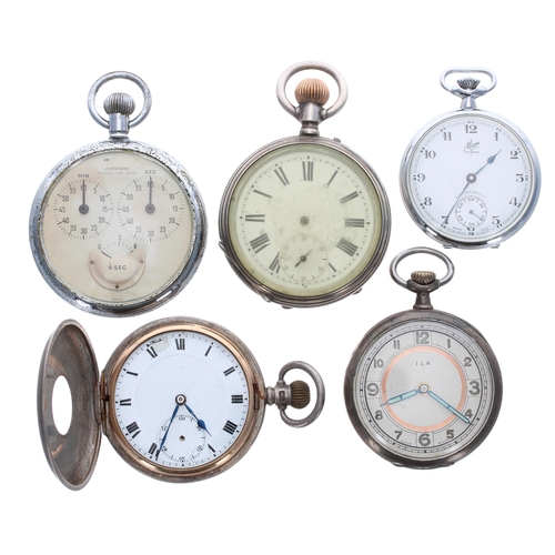 415 - Silver lever half hunter pocket watch in need of attention; together with a silver cylinder engine t... 