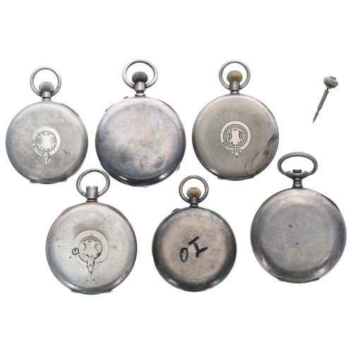 416 - Quantity of silver lever pocket watches for repair to include a centre seconds chronograph; Hebdomas... 