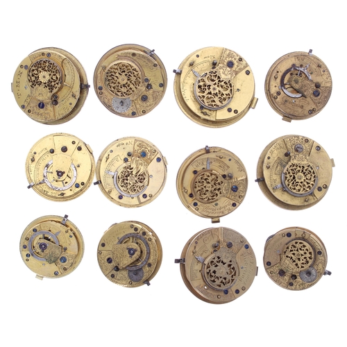 442 - Twelve fusee verge pocket watch movements for repair (12)