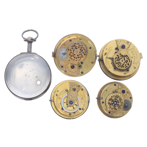 448 - Three fusee verge pocket watch movements; together with a fusee lever pocket watch movement and a si... 