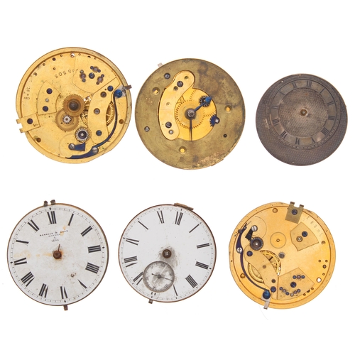 449 - Six pocket watch movements for repair to include Parkinson & Frodsham fusee lever; Thelwell Mass... 