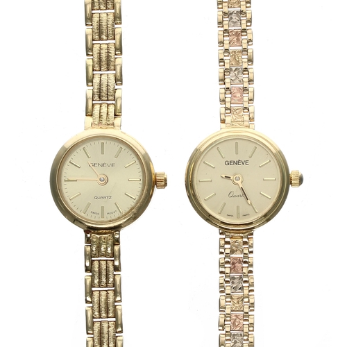 203 - Two Genéve Quartz 18ct lady's wristwatches, 18ct bracelets, 43.6gm; box