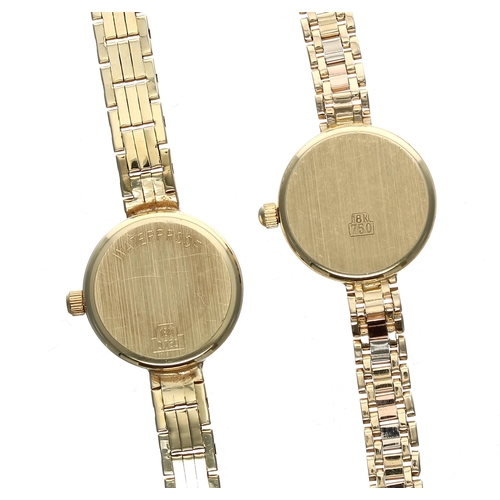 203 - Two Genéve Quartz 18ct lady's wristwatches, 18ct bracelets, 43.6gm; box