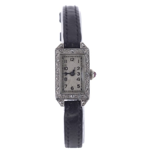 134 - Attractive Art Deco 18ct and platinum diamond set rectangular lady's wristwatch, silvered dial with ... 