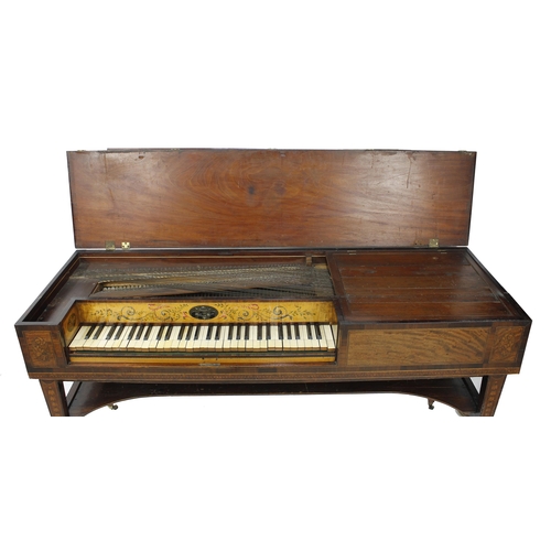 1552 - Square piano by John Melly, Dublin, circa 1800, the case lid veneered in handsomely-figured mahogany... 