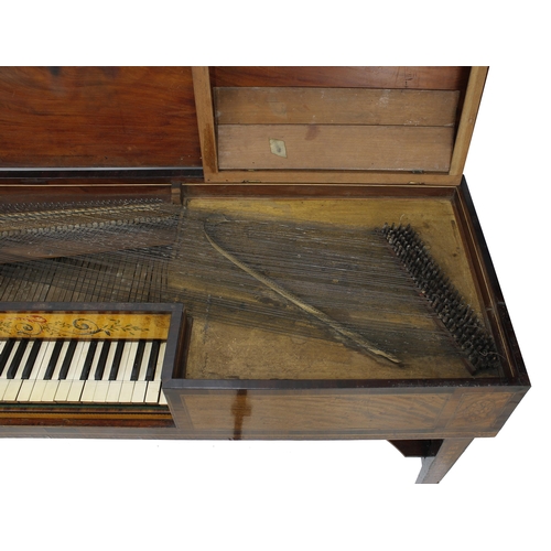 1552 - Square piano by John Melly, Dublin, circa 1800, the case lid veneered in handsomely-figured mahogany... 