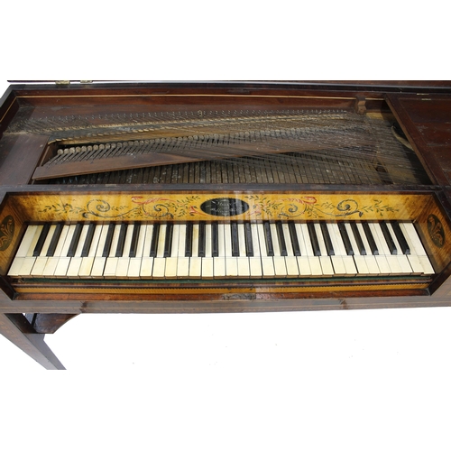 1552 - Square piano by John Melly, Dublin, circa 1800, the case lid veneered in handsomely-figured mahogany... 