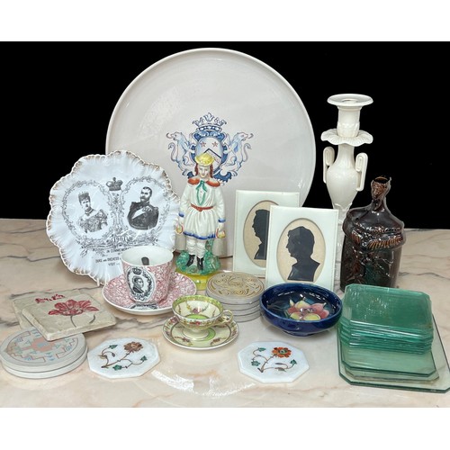 819 - Group of decorative pottery and porcelain to include a Moorcroft 'Hibiscus' dish (small hairline to ... 