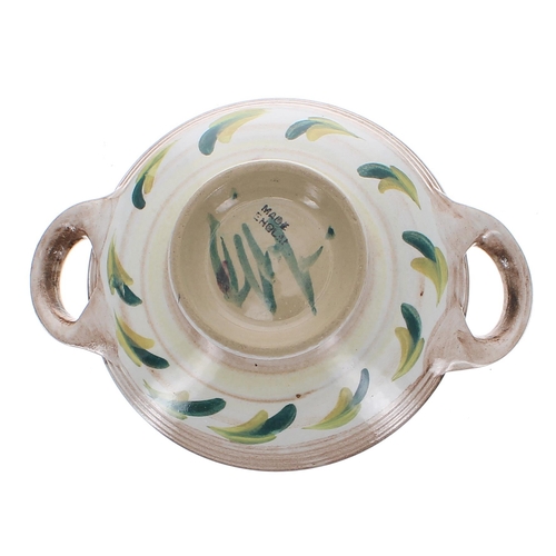 816 - Clews & Co. Chameleon Ware hand painted charger with stylised foliate decoration on a natural gr... 