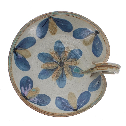 816 - Clews & Co. Chameleon Ware hand painted charger with stylised foliate decoration on a natural gr... 