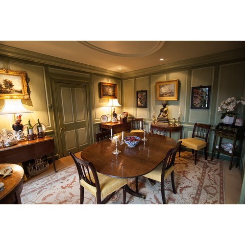 1008 - 19th century mahogany twin pedestal D-end extending dining table, with bulbous turned columns and tr... 