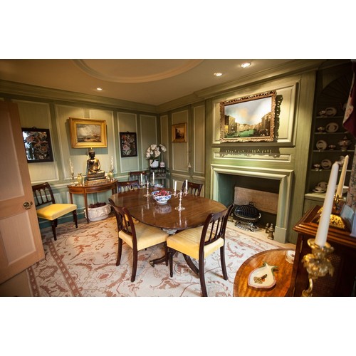 1008 - 19th century mahogany twin pedestal D-end extending dining table, with bulbous turned columns and tr... 