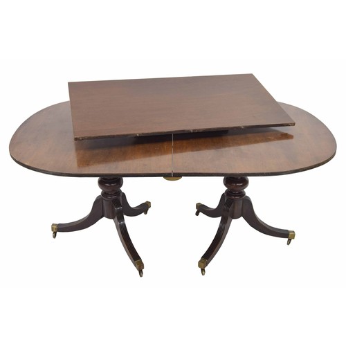 1008 - 19th century mahogany twin pedestal D-end extending dining table, with bulbous turned columns and tr... 