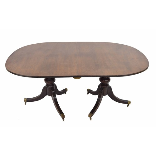1008 - 19th century mahogany twin pedestal D-end extending dining table, with bulbous turned columns and tr... 