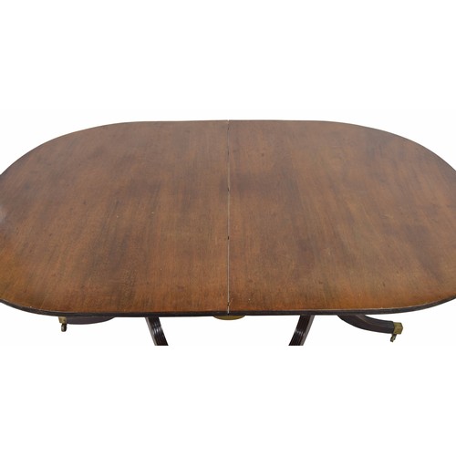 1008 - 19th century mahogany twin pedestal D-end extending dining table, with bulbous turned columns and tr... 