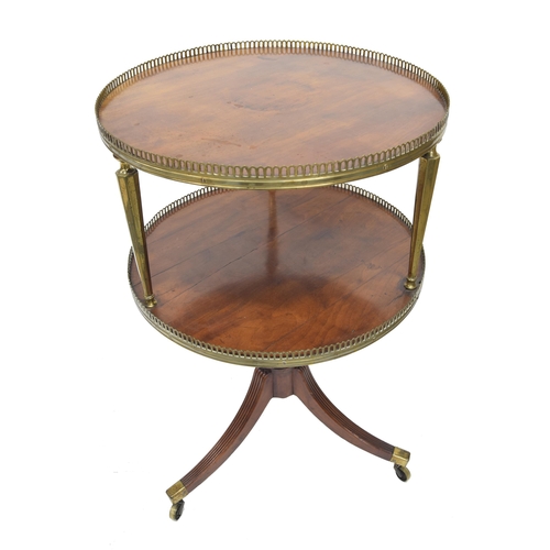 1010 - Regency mahogany and gilt brass mounted two tier dumb waiter, with two tiers with pierced galleries ... 