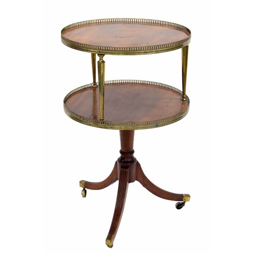 1010 - Regency mahogany and gilt brass mounted two tier dumb waiter, with two tiers with pierced galleries ... 
