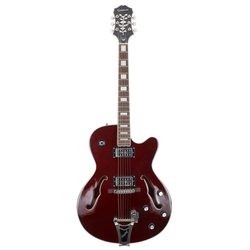 150 - 2010 Epiphone Swingster electric guitar, made in Indonesia; Body: wine red finish, scratches and din... 