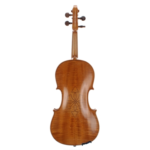 2020 - Mid 20th century Czechoslovakian violin, with floral purfled inlay to the back, 14 1/8